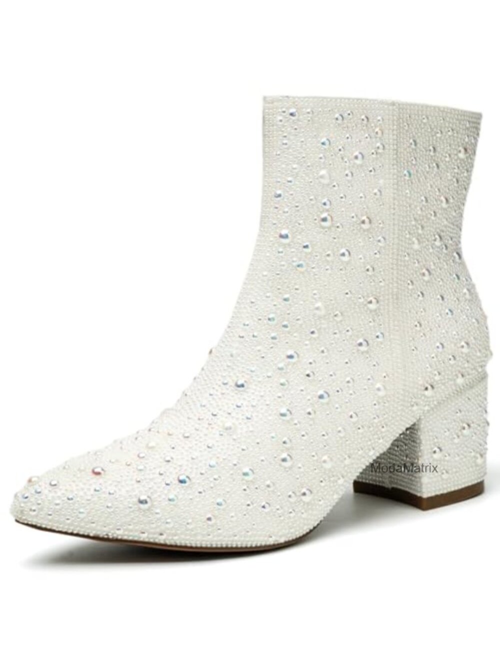 Rhinestone Zipper Sparkly Ankle Boots Glitter Pointed Toe Chunky Heel Western